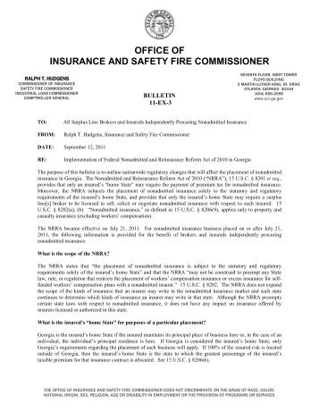 Bulletin 11-EX-3 - Office of Insurance and Safety Fire Commissioner