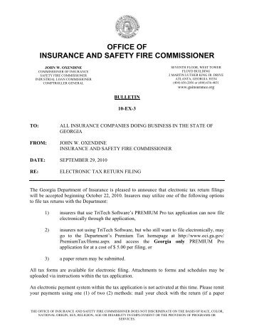 Bulletin 10-EX-3 - Office of Insurance and Safety Fire Commissioner