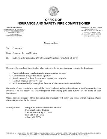 CSScomplaint - Office of Insurance and Safety Fire Commissioner