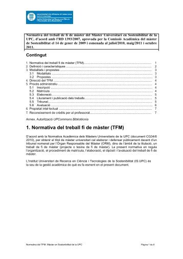 1. Normativa del treball fi de mÃ ster (TFM) - Institut de Sostenibilitat