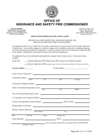 Portable Fire Extinguisher LIcense - Office of Insurance and Safety ...