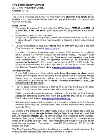 Fire Safety Essay Contest 2010 Fire Prevention Week October 3 â 9