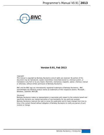 Programmer's Manual V0.91 2013 - Berkeley Nucleonics Corporation