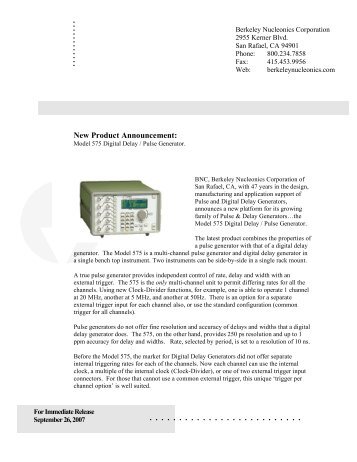 New Product Announcement: Model 575 Digital Delay / Pulse ...