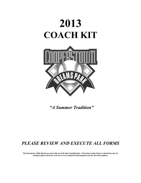 COACH KIT - the Cooperstown Dreams Park