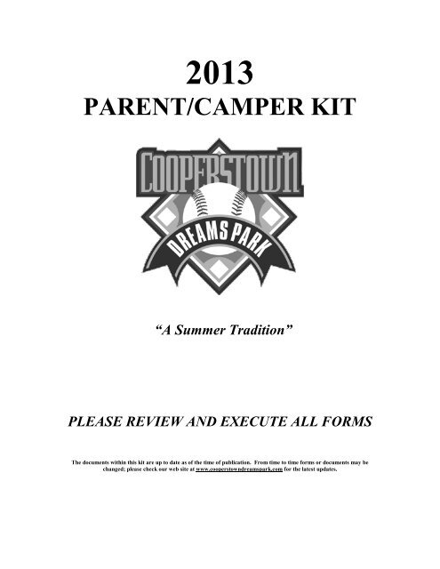 PARENT/CAMPER KIT - the Cooperstown Dreams Park