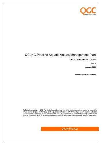 QCLNG Pipeline Aquatic Values Management Plan - QGC