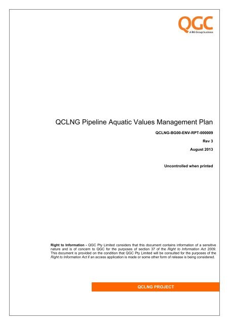 QCLNG Pipeline Aquatic Values Management Plan - QGC