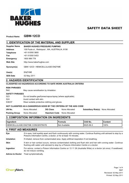 BJ Services MSDS - GBW-12CD - Santos