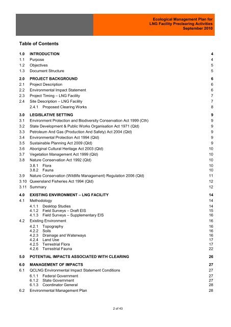 Ecological Management Plan for LNG Facility Preclearing ... - QGC