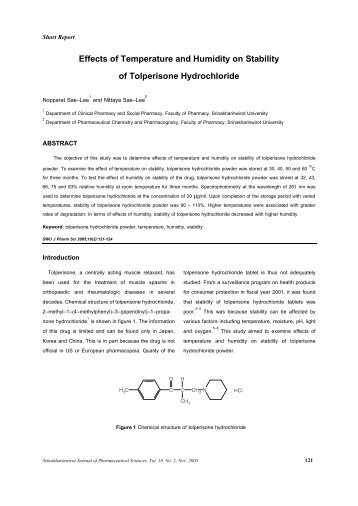 Effects of Temperature and Humidity on Stability of Tolperisone ...