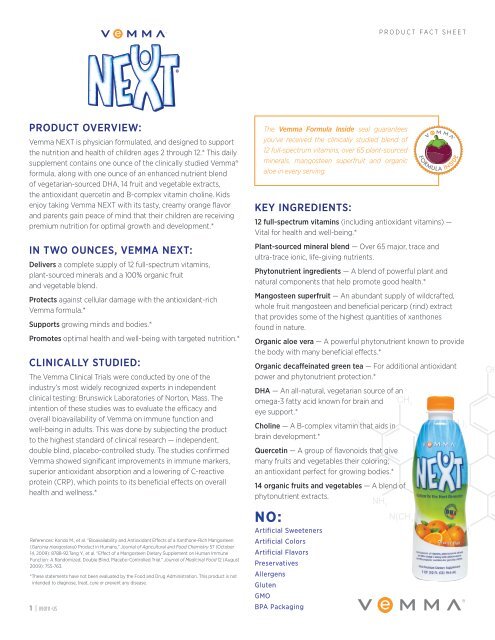 Vemma Next Product Fact Sheet - Nature2Nutrition