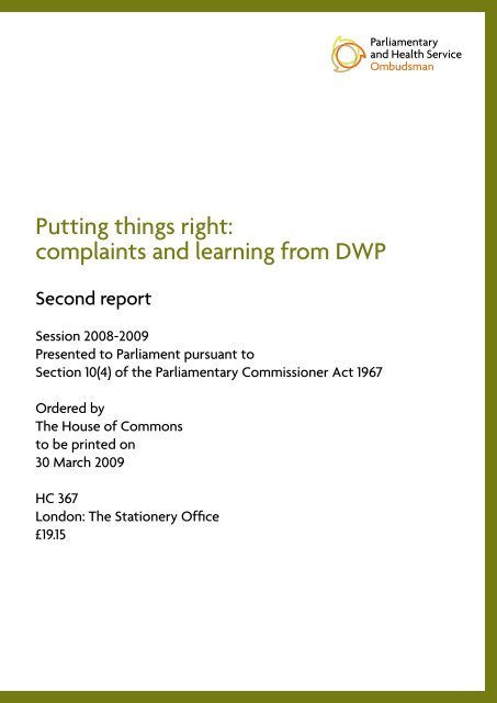 Putting things right: complaints and learning from DWP - the ...