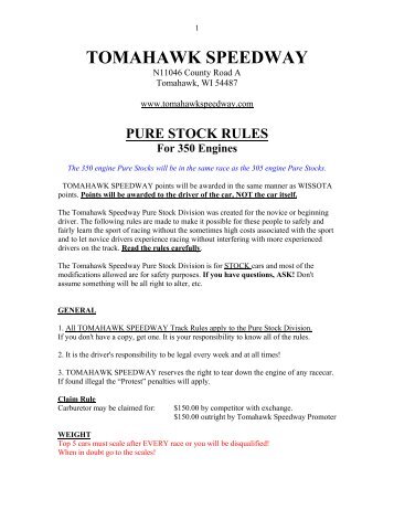 PURE STOCK RULES For 350 Engines - Tomahawk Speedway