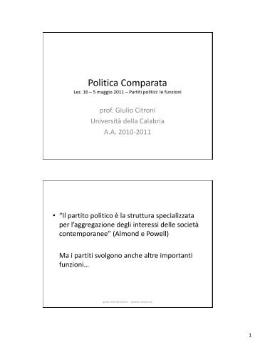 lezione 16.pdf - Facolta' di Scienze Politiche - UniversitÃ  della ...