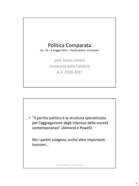 lezione 16.pdf - Facolta' di Scienze Politiche - UniversitÃ  della ...