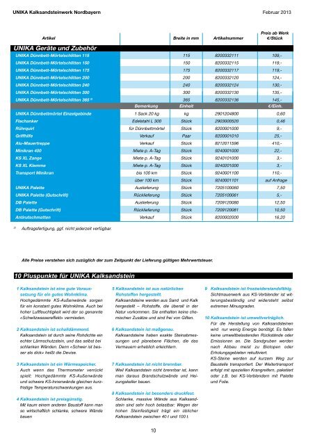 Download Unika Nordbayern Preisliste - UNIKA Kalksandsteinwerk ...