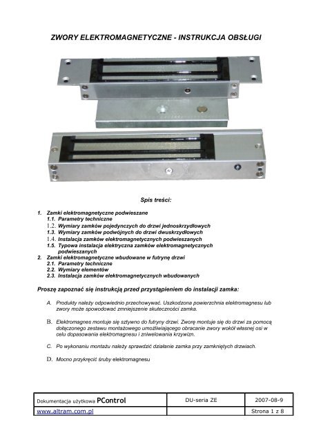instrukcja obsÅugi zamkÃ³w elektromagnetycznych - Altram