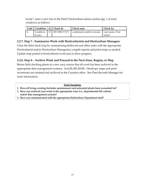 Field Check Operations Manual, 2009 - American Public Gardens ...