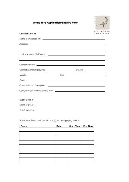 Venue Hire Application/Enquiry Form