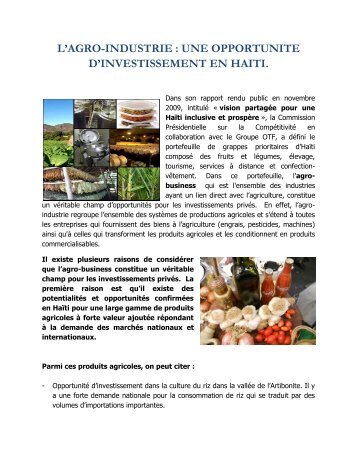 l'agro-industrie : une opportunite d'investissement en haiti. - CFI