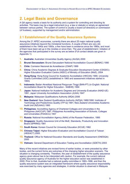 Quality Assurance Systems in Asia-Pacific Economic Cooperation