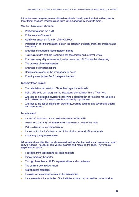 Quality Assurance Systems in Asia-Pacific Economic Cooperation