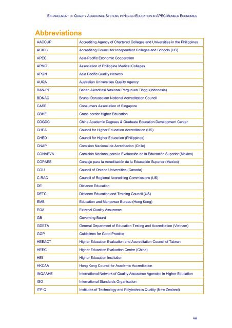 Quality Assurance Systems in Asia-Pacific Economic Cooperation