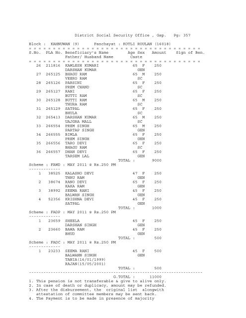 District Social Security Office , Gsp. Pg: 1 Block ... - District Gurdaspur