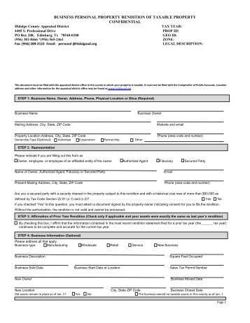 Business Personal Property Rendition Form - Hidalgo County ...