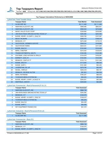 Top Taxpayers Report - Hidalgo County Appraisal District