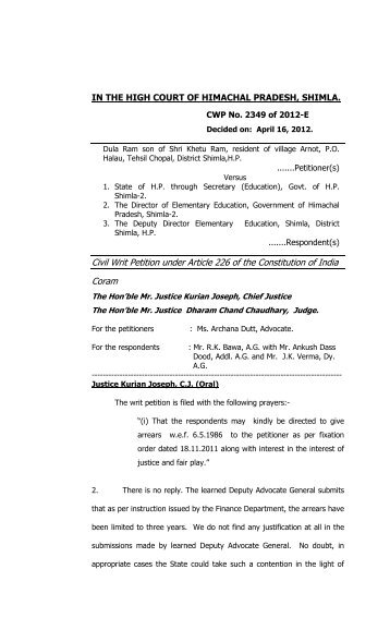 Civil Writ Petition under Article 226 of the Constitution of India Coram