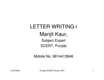 LETTER WRITING-i Manjit Kaur, - SSA Punjab