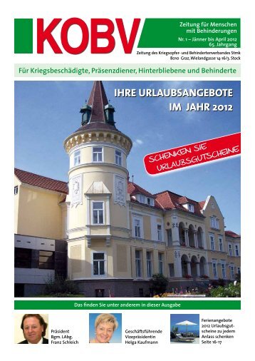 IHRE URLAUBSANGEBOTE IM JAHR 2012 - KOBV Steiermark