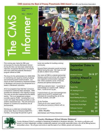 SEPTEMBER 22, 2008 (click to read) - Country Montessori School