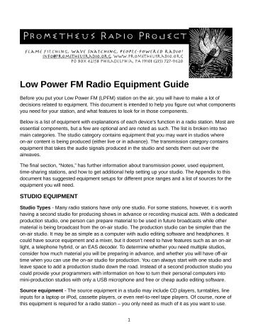 Low Power FM Radio Equipment Guide - Prometheus Radio Project
