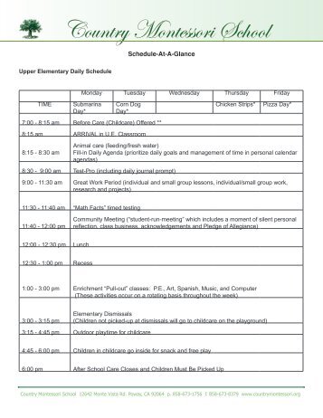 Upper Elementary Daily Program Schedule (download) - Country ...