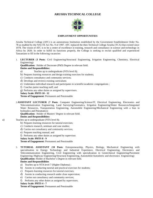 Atc Employment Pdf Arusha Technical College Atc Employment Pdf Arusha Technical College