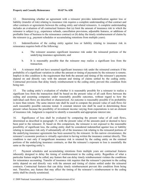 Statutory Issue Paper No62R - Reinsurance Focus