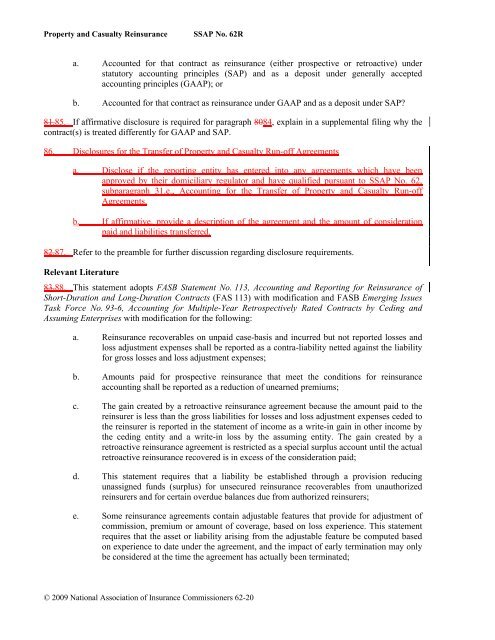 Statutory Issue Paper No62R - Reinsurance Focus