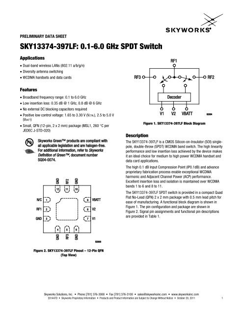 SKY13374-397LF 0.1-6.0 GHz SPDT Switch Data ... - myMectronic