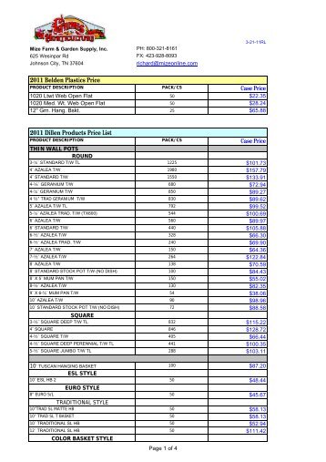 2011 Belden Plastics Price 2011 Dillen Products Price List