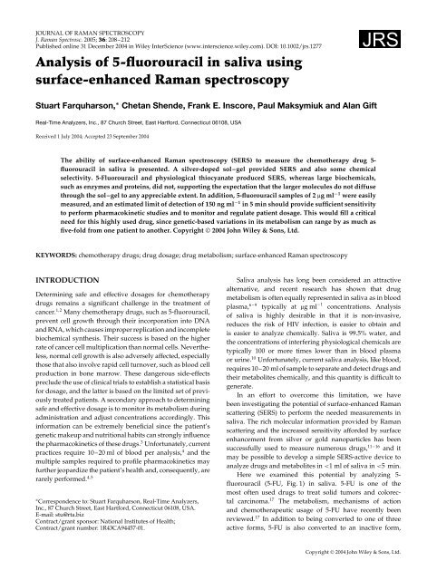 Analysis of 5-fluorouracil in saliva using surface-enhanced Raman ...