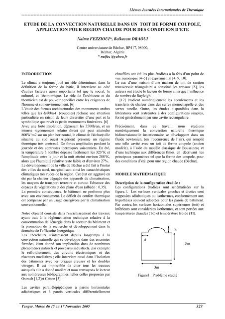 Etude de la convection naturelle dans un toit de forme coupole ... - iusti