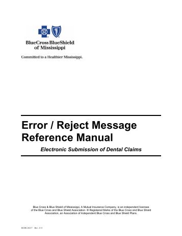 Error / Reject Message Reference Manual - Electronic Submission Of