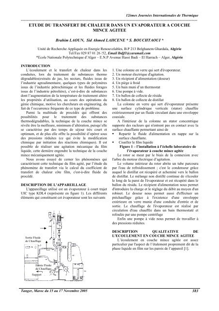 etude du transfert de chaleur dans un evaporateur a couche ... - iusti