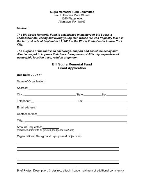 Bill Sugra Memorial Fund Grant Application