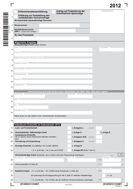 ESt 1C 2012 komplett - Rente im Ausland