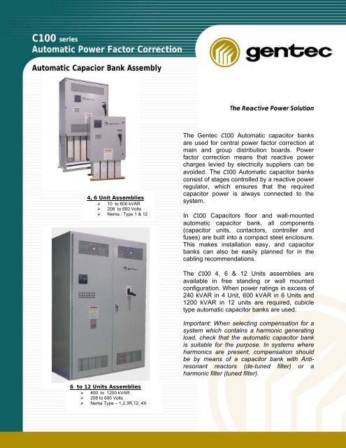 C100 Series - Automatic PF Correction Assembly - Gentec