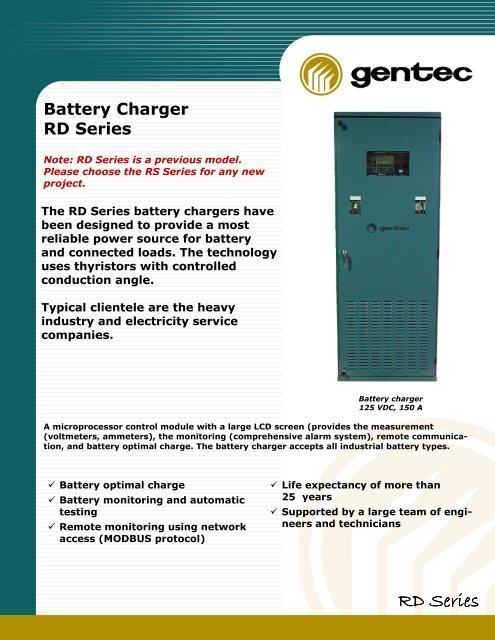 Brochure battery charger RD SERIES 120-27000 - Gentec